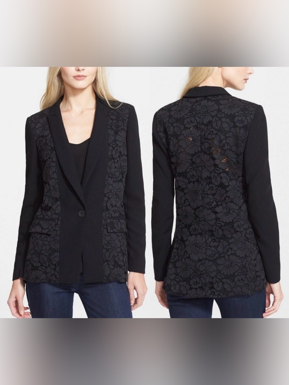 REBECCA TAYLOR Black Floral Lace Blazer Size 6